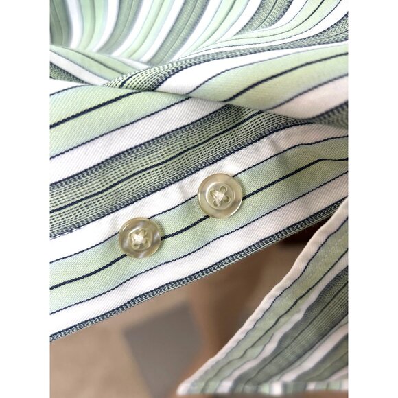 Charles Tweed Men’s Shirt Button Down Striped Long Sleeve XXL Green White Blue - Picture 11 of 12